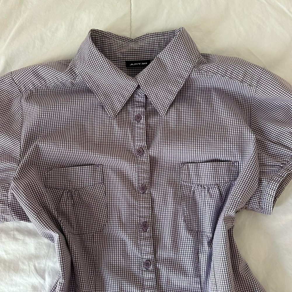 purple gingham button up blouse - image 3